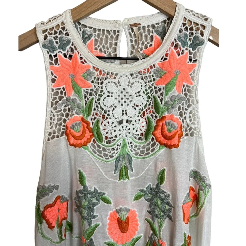 Free People Flower Power Embroidered Tank Top